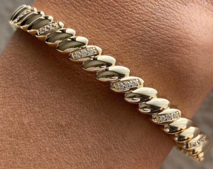 Twisted Bangle, Dome Bangle, Shrimp Bangle, 14K Gold Bangle, Ribbed Bangle, Bracelets for Women, Solid Gold Bangle, Gold Bangle Bracelet 14K