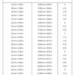 Modena Jewelry Ring Chart