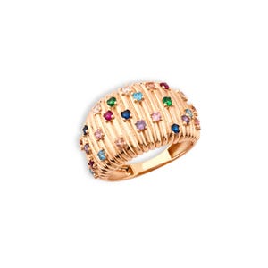 Rose gold domed ring displayed on a white background.