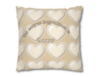Cream Heart Pattern Pillowcase | Square Decorative Throw Pillowcase