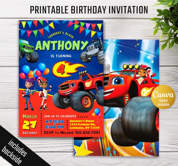 Monster Machines invitation, Monster Truck invite template, printable editable Race Car invitation, boy birthday invite