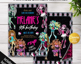 Printable Monster Girl invite, Monster Birthday Party invitation, girls Halloween Birthday Party, Monster Doll invite, girls birthday