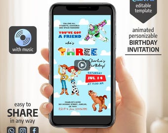 Toy Story 3rd Birthday Animated Invitation, Calling All Cowboys Cowgirls and Space Rangers Video Invite, Friend Who's Three Video Template