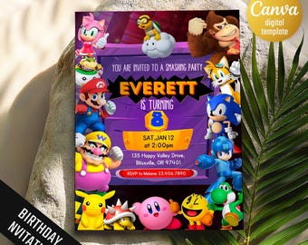 Printable smash bros invitation, fighting birthday invite, editable invitation, girl birthday, smash bothers party, video game invitation
