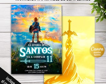 video gamer invite, Legend of Zelda birthday invitation, digital download, Zelda Tears of the Kingdom, birthday party, game on invitation