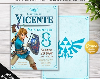 video gamer invite, Legend of Zelda birthday invitation, digital download, Zelda Tears of the Kingdom, birthday party, game on invitation