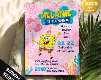 Sea Sponge Birthday Invitation, What's Funnier Than 12? 13! Party Invite, Patrick Star Classroom Bikini Bottom 13th Party Template