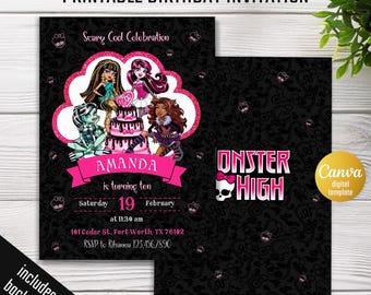 Printable Monster Girl invite, Monster Birthday Party invitation, girls Halloween Birthday Party, Monster Doll invite, girls birthday