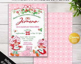 Strawberry Shortcake invitation, Berry First Birthday, Shortcake Theme, Editable Invite for Girls, Sweet One Party Printable Template