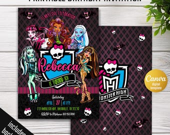 Printable Monster Girl invite, Monster Birthday Party invitation, girls Halloween Birthday Party, Monster Doll invite, girls birthday