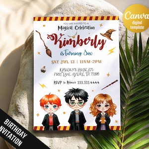 Harry Magical evite template, Wizard Birthday invitation, printable Wizard Party invite, Witches invitation, Magical Birthday boy girl