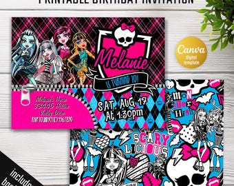 Printable Monster Girl invite, Monster Birthday Party invitation, girls Halloween Birthday Party, Monster Doll invite, girls birthday