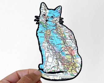 Bay Area Map Cat Stickers, California Stickers, Cat Bumper Sticker, San Francisco Map, California Sticker Pack, Eco PVC- Free Vinyl Sticker