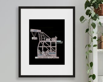 East Bay Oakland Shipping Crane Map Art // 11x14 Poster Print // Paper Crane