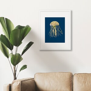 Monterey Jellyfish Art Print // Map Papercut Poster // 11x14 Wall Art image 1