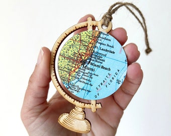 Miami Map Ornament, Miami Beach, Map of Florida, City Map, Wood Ornament, Moving Away Gift, Co Worker Gift, Custom Map Gift, Pick Any Map