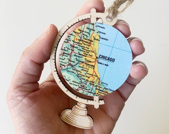 Chicago Ornament, Customize Globe With Any Map, World's Best Friend Ornament