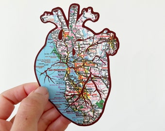 Bay Area Map Heart Sticker, Anatomy Sticker, Skateboard Stickers, California Stickers, San Francisco Sticker,Anatomical Heart,PVC-Free Vinyl