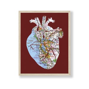 Impression d'art coeur carte de la région de la baie//impression San Francisco 11 x 14 ou 20 x 24//cadeau étudiant en médecine//personnalisation avec carte personnalisée