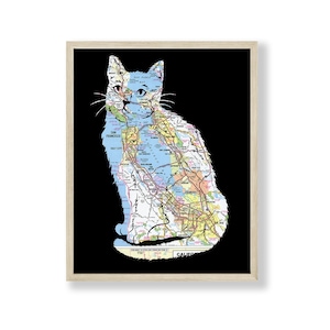 Bay Area Map Cat Poster, San Francisco Art, San Francisco Poster, California Map Art, Pet Sympathy Gift, Cat Print, Choisissez n’importe quelle carte personnalisée