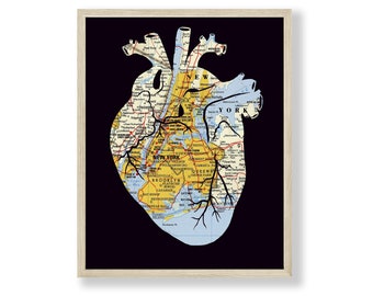 New York City Heart Map Art Print, Anatomical Heart of NYC, ER Nurse, Medical Student Gift, Personalize with Custom Map