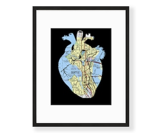 Heart of Seattle Map Art Print, Seattle Poster, Anatomy Art, Surgeon Gift, Nurse Gift, Seattle Gift, Personalize with Custom Map