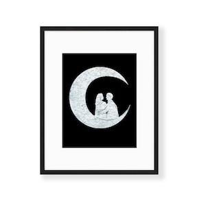 Impression d'art carte de la lune, Je t'aime jusqu'à la lune et dos, Relation longue distance, Enfant lunaire sauvage, Mariage céleste, Ajouter du texte personnalisé