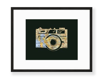 San Francisco Bay Area Vintage Camera Artwork // Focus 11x14 Poster //  Printed from an Original Papercut // Personalize with Custom Map