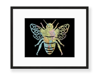 Honey Bee Wall Art // 11x14 Bee Keeping Insect Print // San Francisco Bay Area Map // Personalize with Custom Map