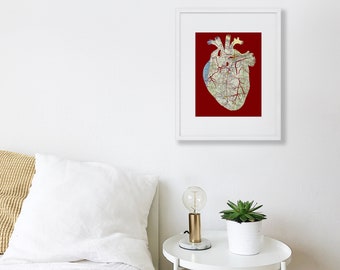 Oregon Heart Map Art Print, 11x14 Poster, Anatomical Heart Wall Art, Personalize with Custom Map