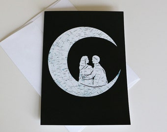 Carte Love You To The Moon And Back // Mariage céleste ou anniversaire Stationnaire // Carte Saint-Valentin // Carte de la face cachée de la Lune