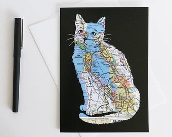 Bay Area Map Cat Greeting Card // Kitty Cat // Map Art Stationary