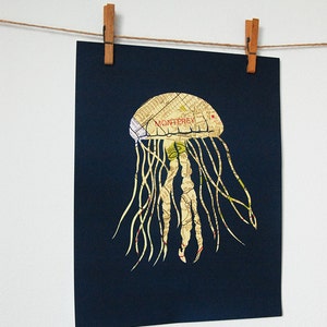 Monterey Jellyfish Art Print // Map Papercut Poster // 11x14 Wall Art image 4