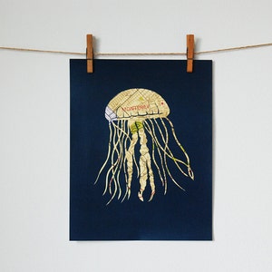 Monterey Jellyfish Art Print // Map Papercut Poster // 11x14 Wall Art image 3