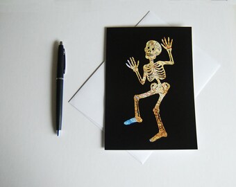 Mexico Map // Dia De Los Muertos Greeting Card // Day of the Dead Skeleton // Halloween 5 x 7 Art