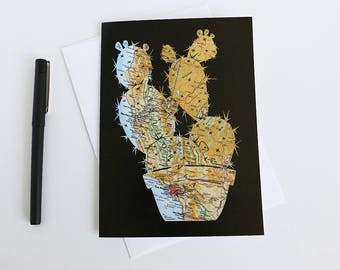 California Cactus Greeting Card // Prickly Pear Cacti // Map Art Stationary