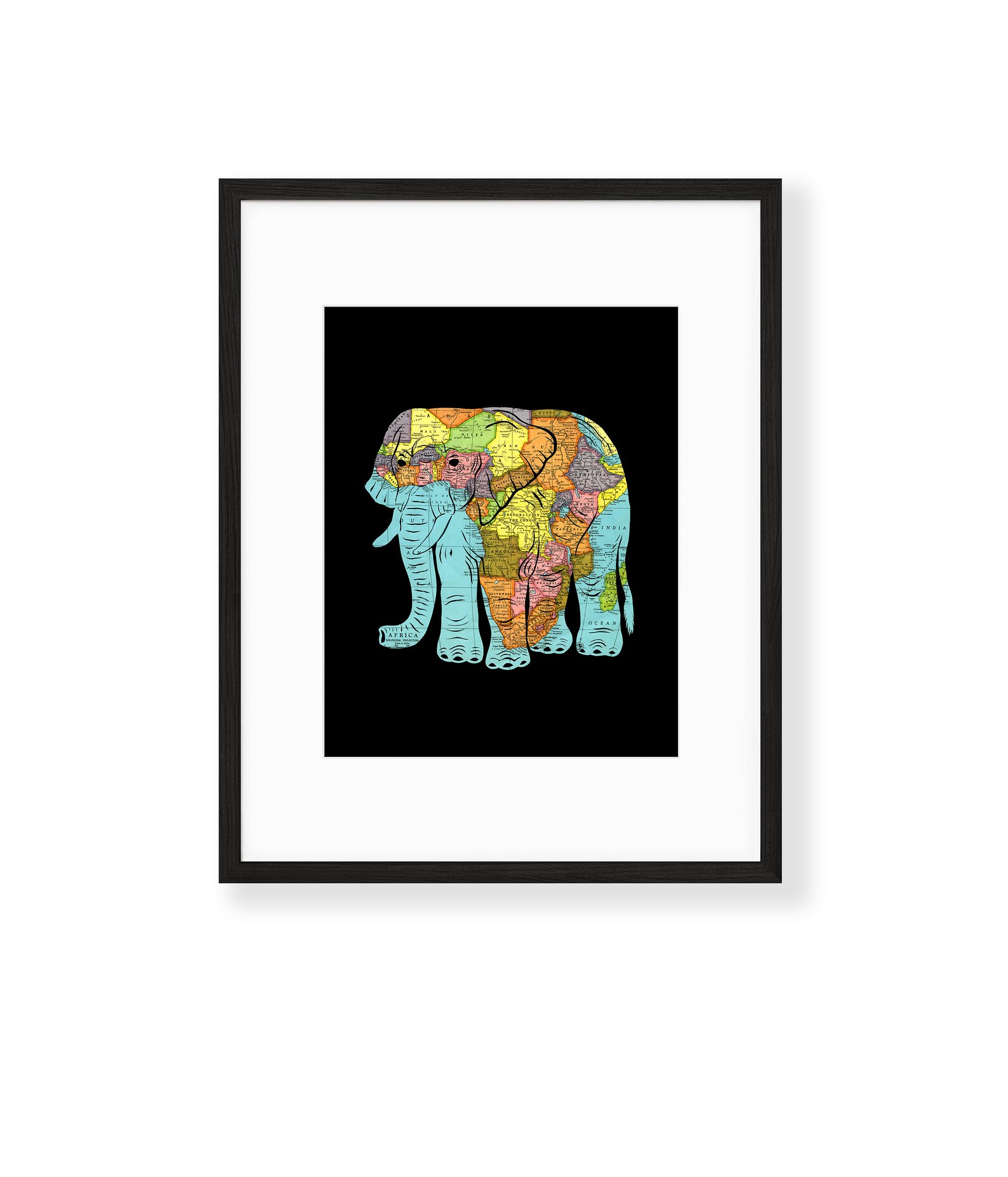 African Elephant Map Art, Papercut Art Print, Safari Nursery Decor ...