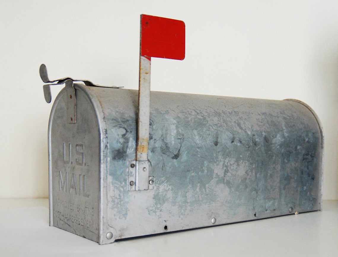 Vintage Galvanized Metal Mailbox with Red Flag Repurposed Etsy