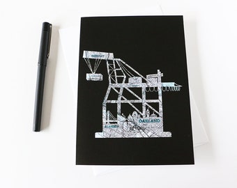 East Bay Card // Shipping Crane Map Art // Oakland Berkeley Emeryville Map