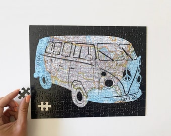 Camper Van Puzzle with Map of United States // Moving Away Gift // 165 Piece Travel Jigsaw Puzzle