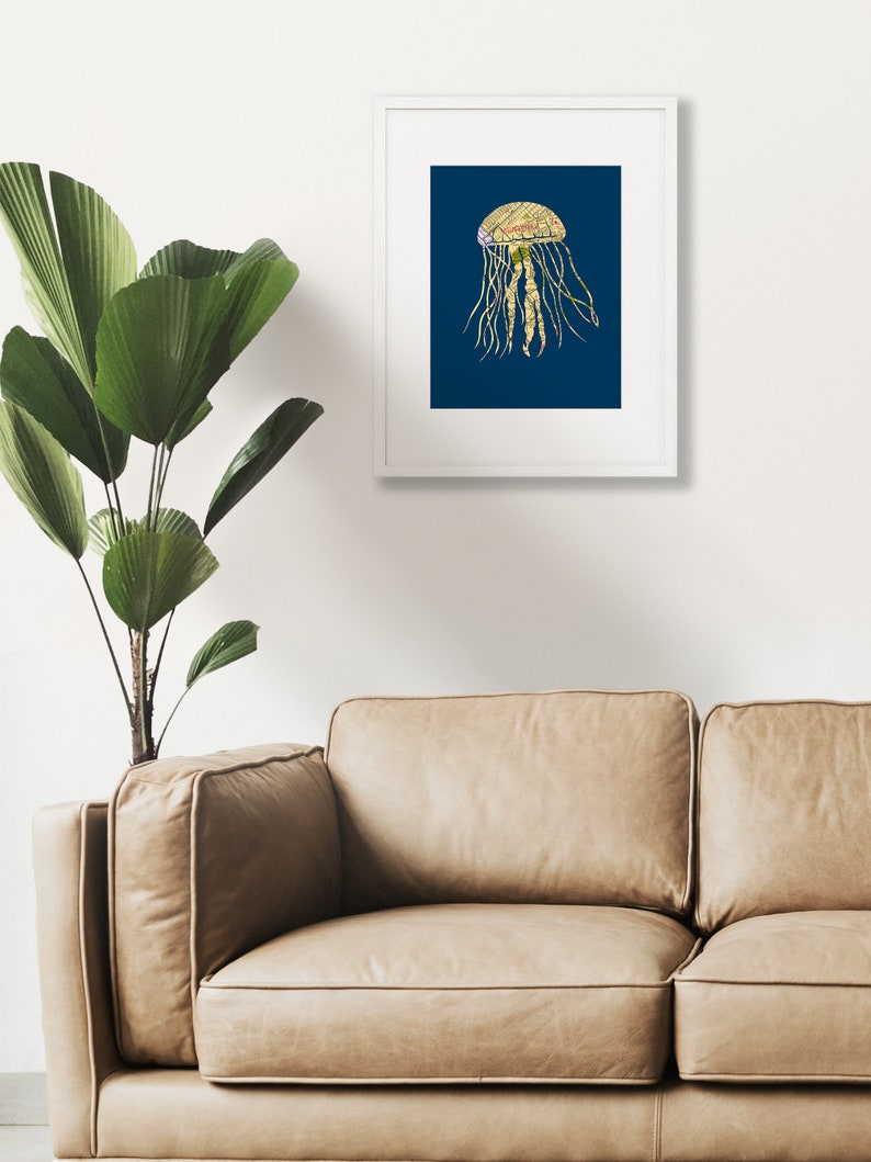 Monterey Jellyfish Art Print // Map Papercut Poster // 11x14 Wall Art image 1