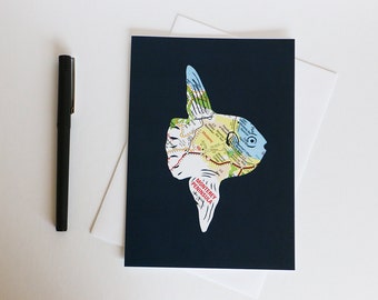 Ocean Sunfish Map Art Card // Mola Mola Greeting Card // Monterey Peninsula