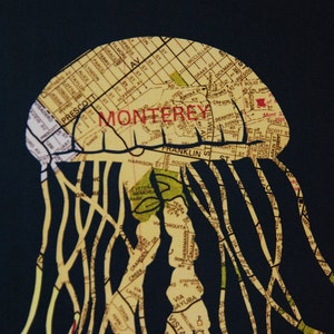 Monterey Jellyfish Art Print // Map Papercut Poster // 11x14 Wall Art image 5