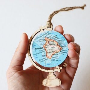 Hawaiian Islands Map Ornament, Custom Map Wood Globe Ornament, Mele Kalikimaka, Hawaii, Maui, Oahu, Kauai, Hawaii Map, Engagement Ornament 2. Hawaii