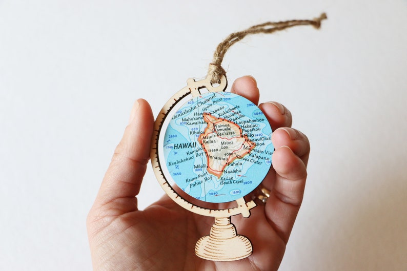 Hawaiian Islands Map Ornament, Custom Map Wood Globe Ornament, Mele Kalikimaka, Hawaii, Maui, Oahu, Kauai, Hawaii Map, Engagement Ornament 2. Hawaii