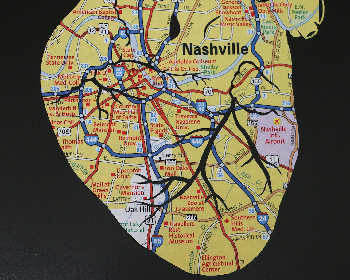 Nashville Tennessee Heart Map Art Print // Anatomical Heart of  Etsy