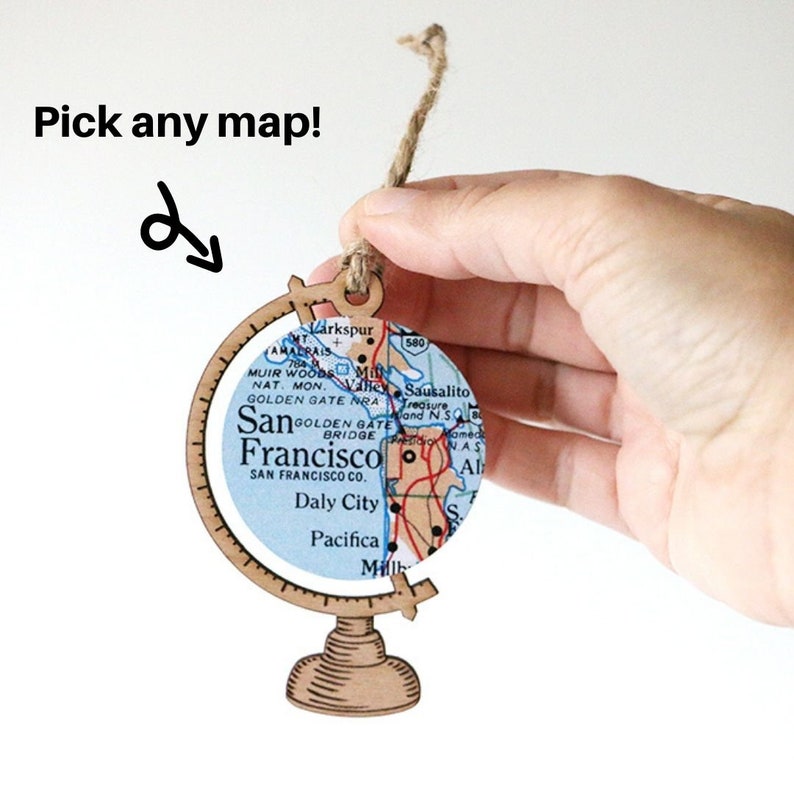 Hawaiian Islands Map Ornament, Custom Map Wood Globe Ornament, Mele Kalikimaka, Hawaii, Maui, Oahu, Kauai, Hawaii Map, Engagement Ornament Custom Location