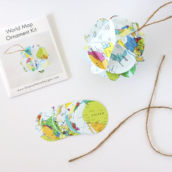 DIY Map Ornament Kit // Make Your Own Ornament From World Maps // Christmas Stocking Stuffer // Holiday Gift