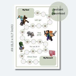 Beloningskaart – Minecraft – Stickerkaart – Krullen Kaart – Gedragskaart - Hulp bij Zindelijkheidstraining