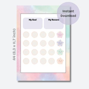 Tabela nagród – Dreamy Rainbow – Tabela naklejek do wydrukowania – Trening nocnikowy / Trening toaletowy – Tabela zachowań – Tabela obowiązków – Natychmiastowe pobieranie